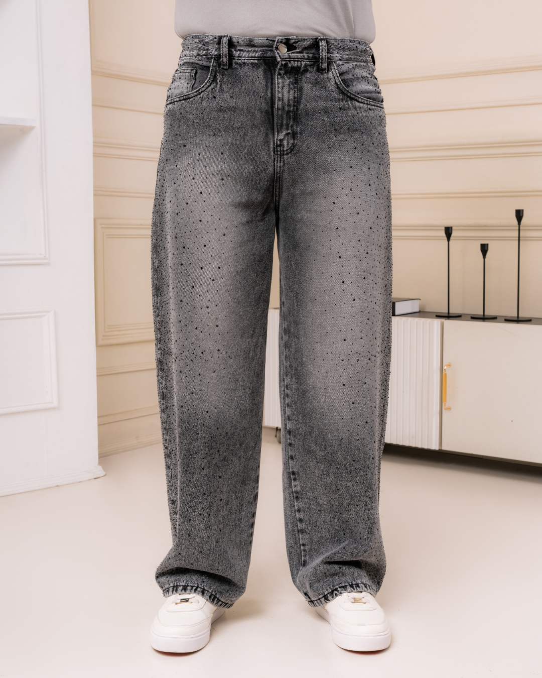 PANTALÓN DENIM BAGGY PEDRERIA