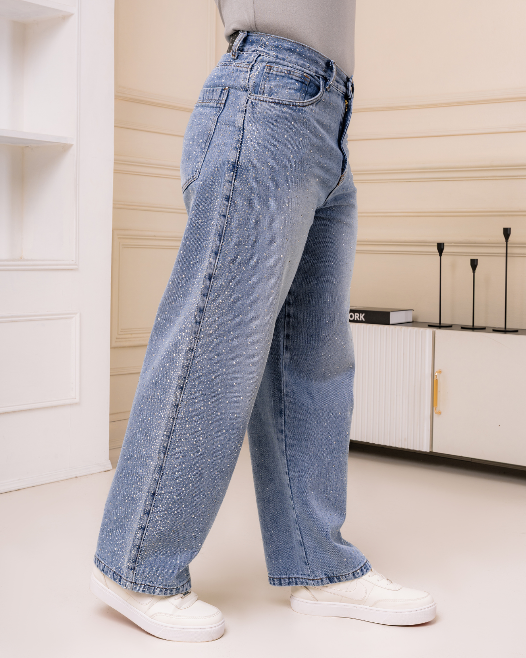 PANTALÓN DENIM BAGGY PEDRERIA