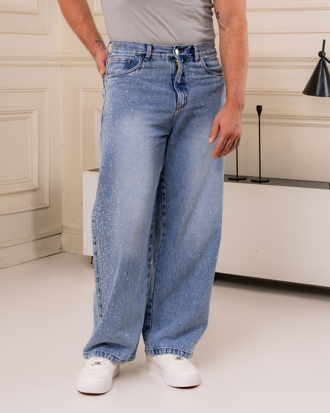 PANTALÓN DENIM BAGGY PEDRERIA