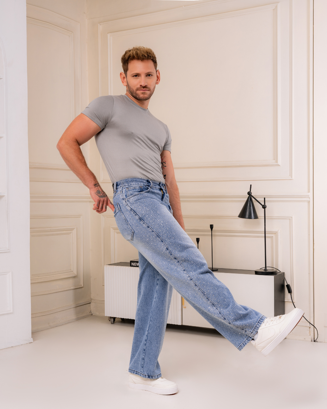 PANTALÓN DENIM BAGGY PEDRERIA