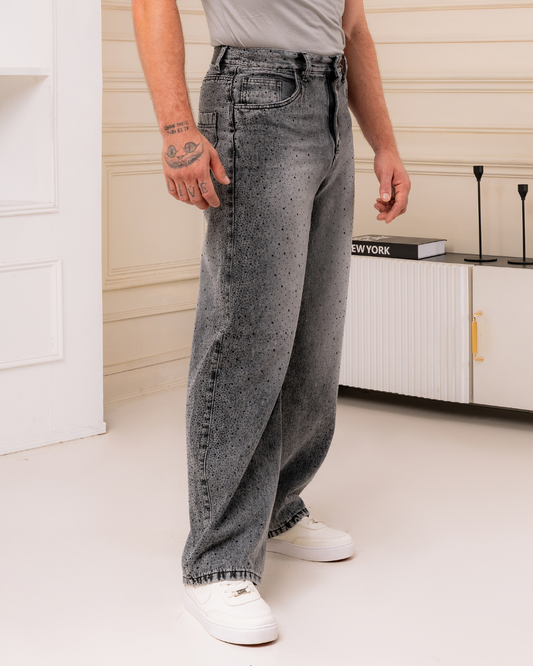 PANTALÓN DENIM BAGGY PEDRERIA