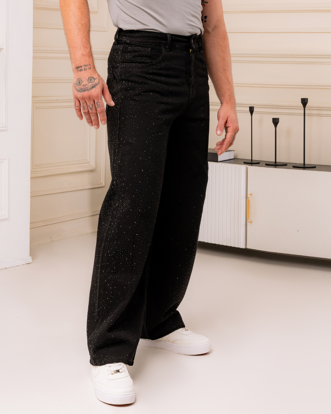 PANTALÓN DENIM BAGGY PEDRERIA