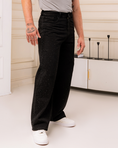 PANTALÓN DENIM BAGGY PEDRERIA