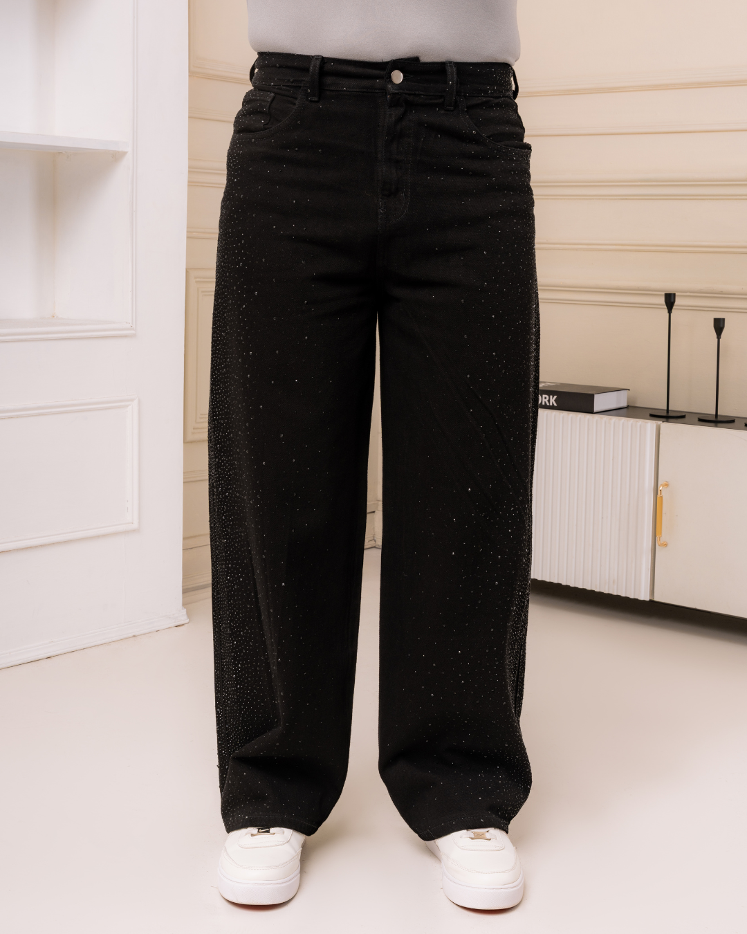 PANTALÓN DENIM BAGGY PEDRERIA